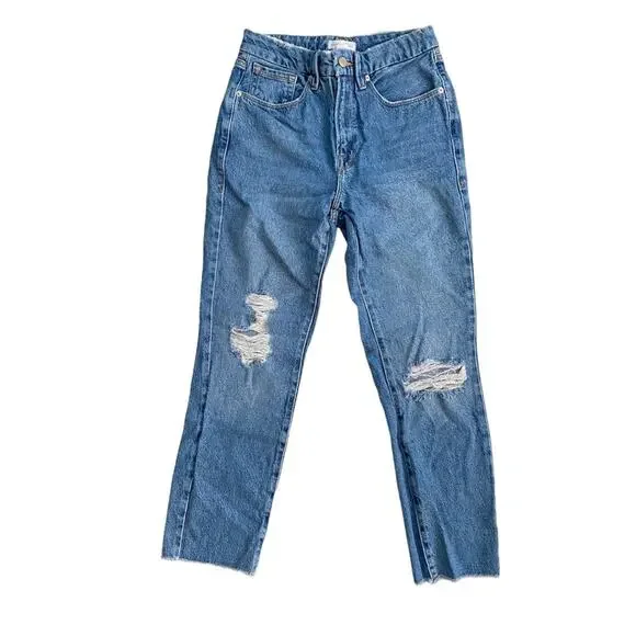 Good American Straight Leg Jeans SZ 2/26 High Waisted Frayed Hem - Picture 2 of 6